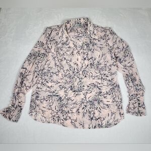 Kut From The Kloth Jasmine Chiffon Button-up Floral Print Blouse Large Sheer EUC